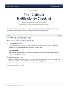 First page of The 10-Minute Midlife Money Checklist